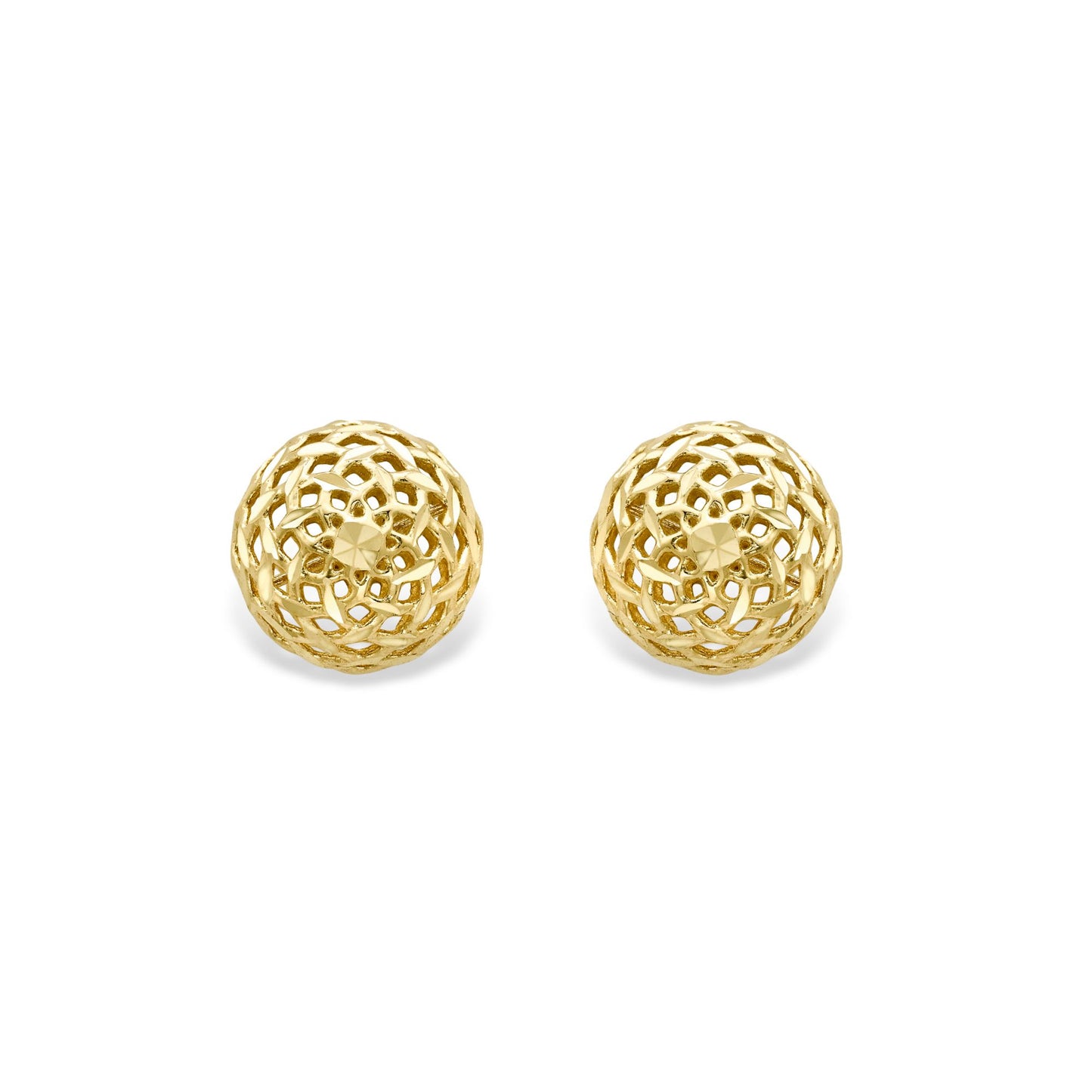 9ct Gold  Filigree Wicker Basket Dome Half Ball Stud Earrings 8mm - EANR02013