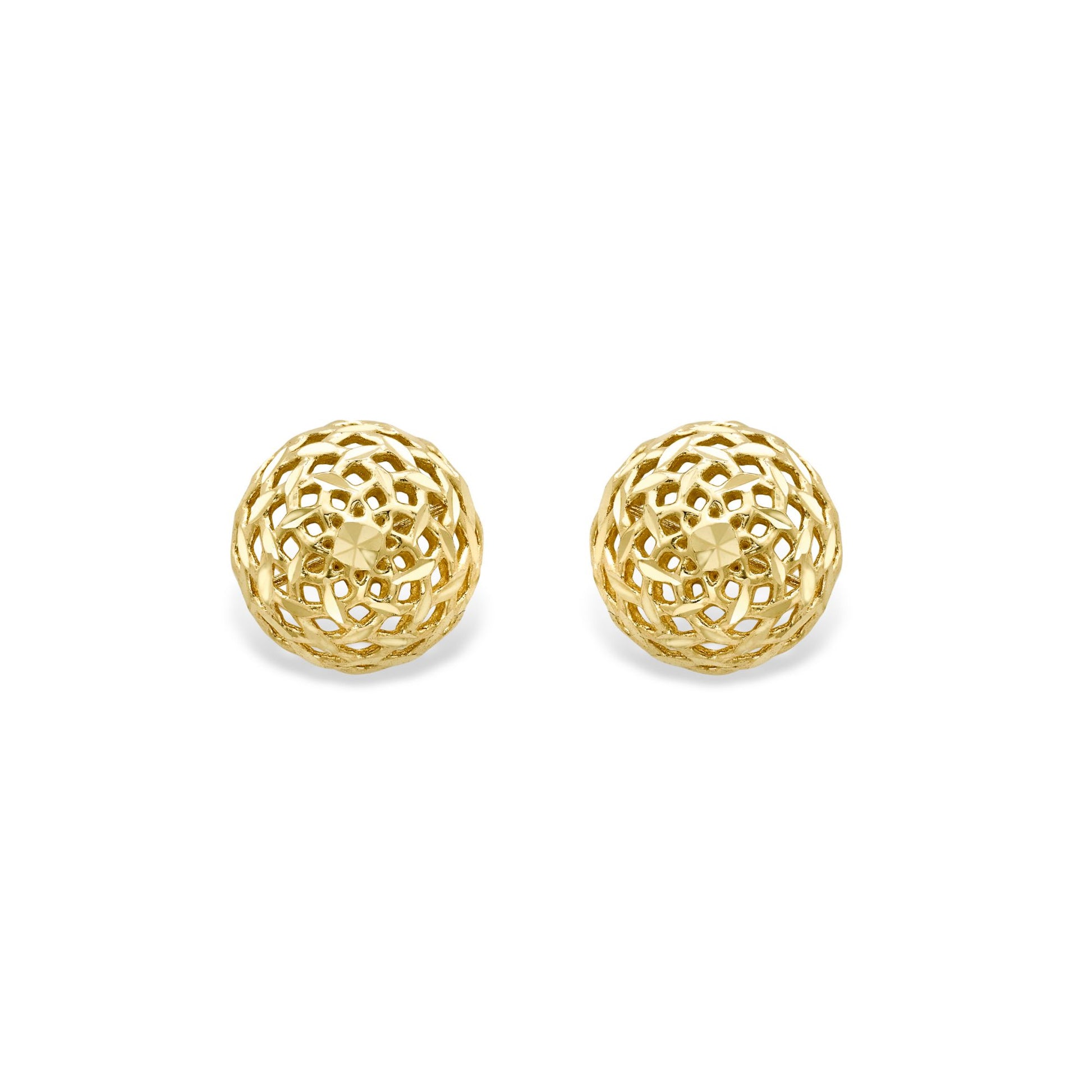 9ct Gold  Filigree Wicker Basket Dome Half Ball Stud Earrings 8mm - EANR02013