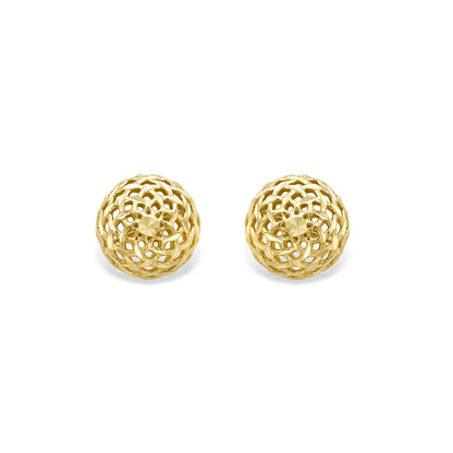 9ct Gold  Filigree Wicker Basket Dome Half Ball Stud Earrings 8mm - EANR02013