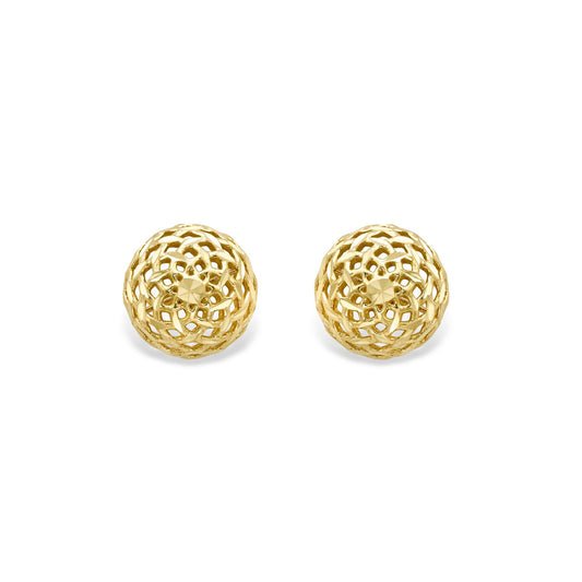 9ct Gold  Filigree Wicker Basket Dome Half Ball Stud Earrings 8mm - EANR02013