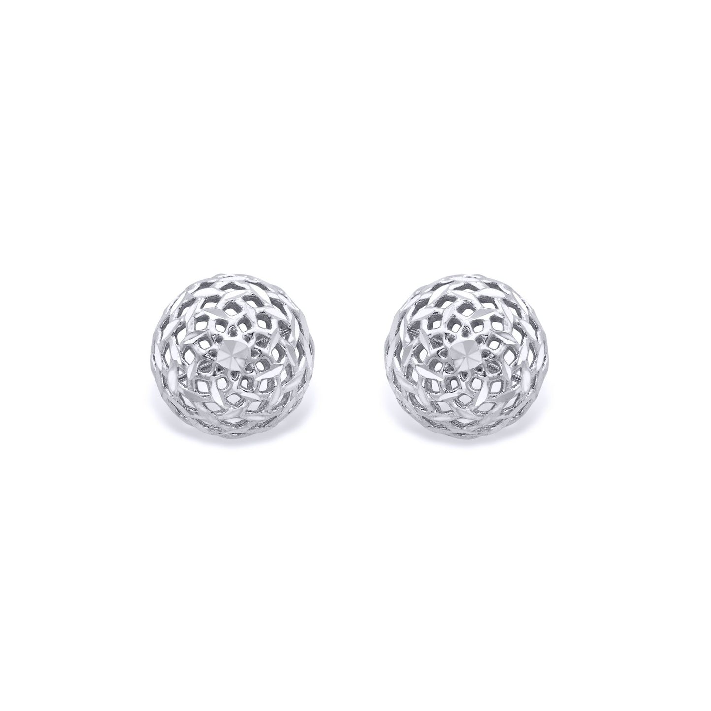 9ct White Gold  Filigree Wicker Basket Dome Ball Stud Earrings 8mm - EANR02014