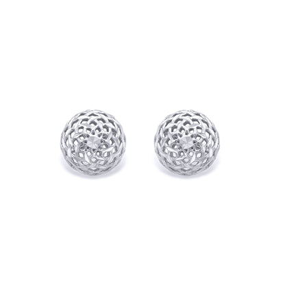 9ct White Gold  Filigree Wicker Basket Dome Ball Stud Earrings 8mm - EANR02014