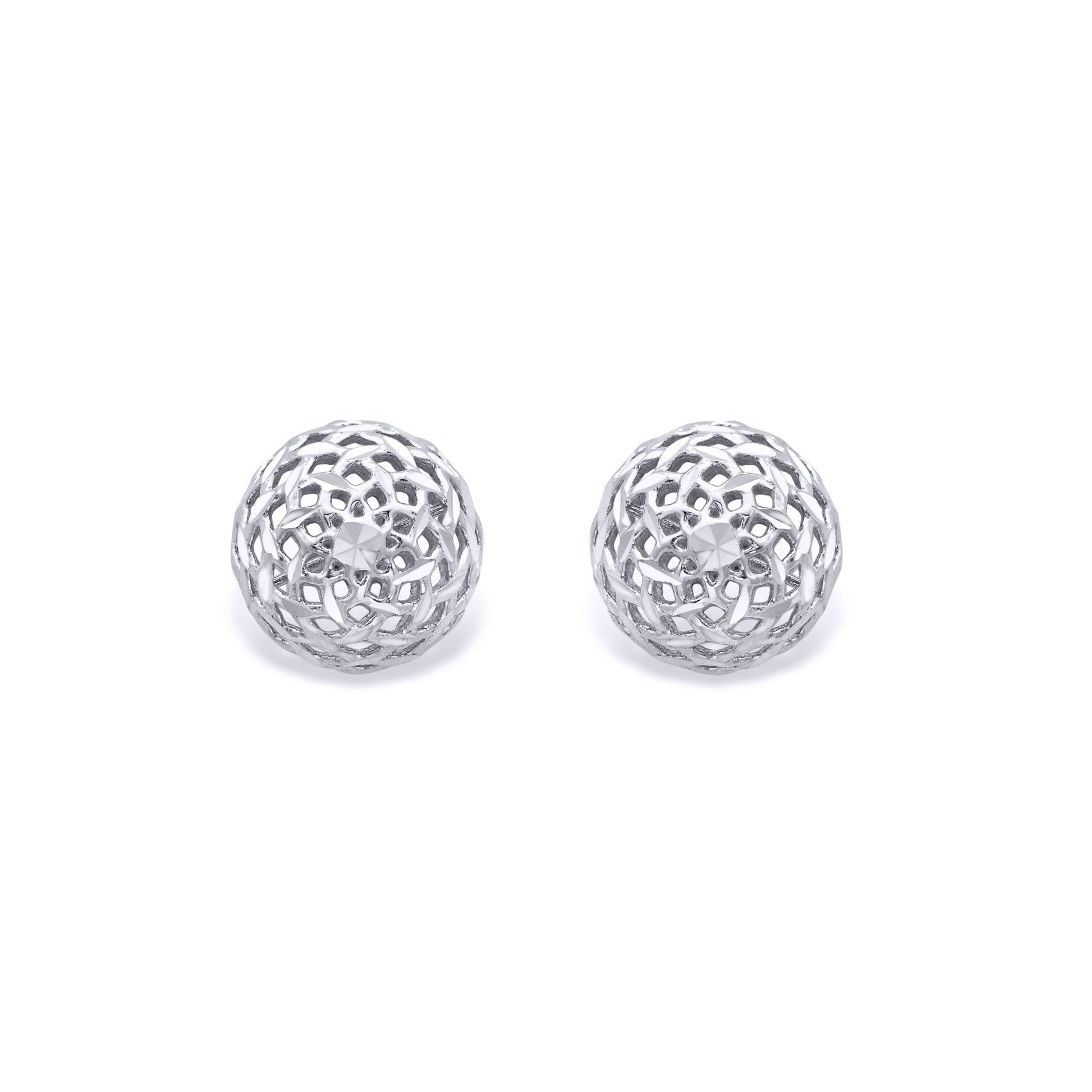 9ct White Gold  Filigree Wicker Basket Dome Ball Stud Earrings 8mm - EANR02014