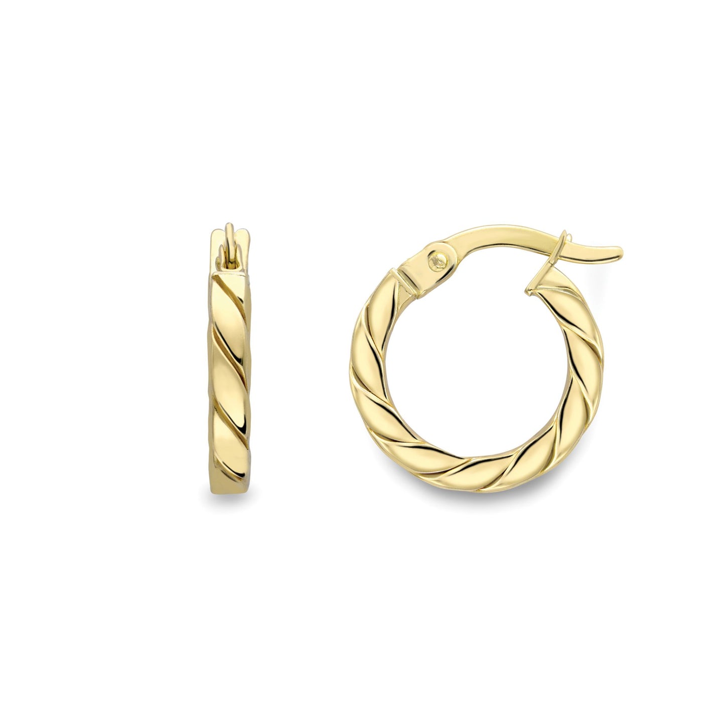 Ladies 9ct Yellow Gold  Square Tube Tight Twist Hoop Earrings 10mm - EANR02023