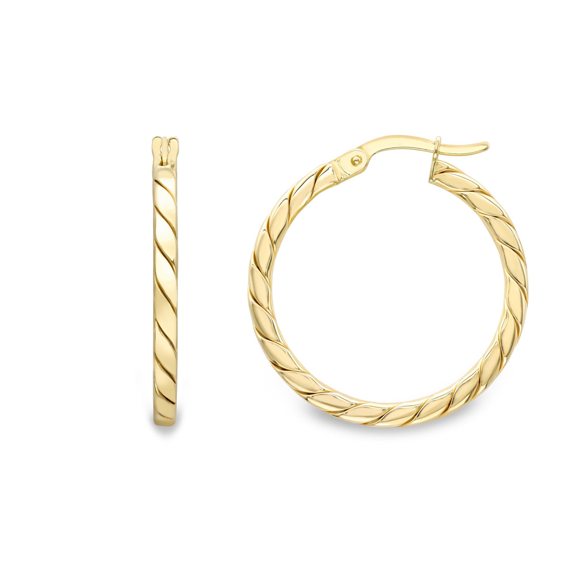 Ladies 9ct Yellow Gold  Square Tube Tight Twist Hoop Earrings 20mm - EANR02025