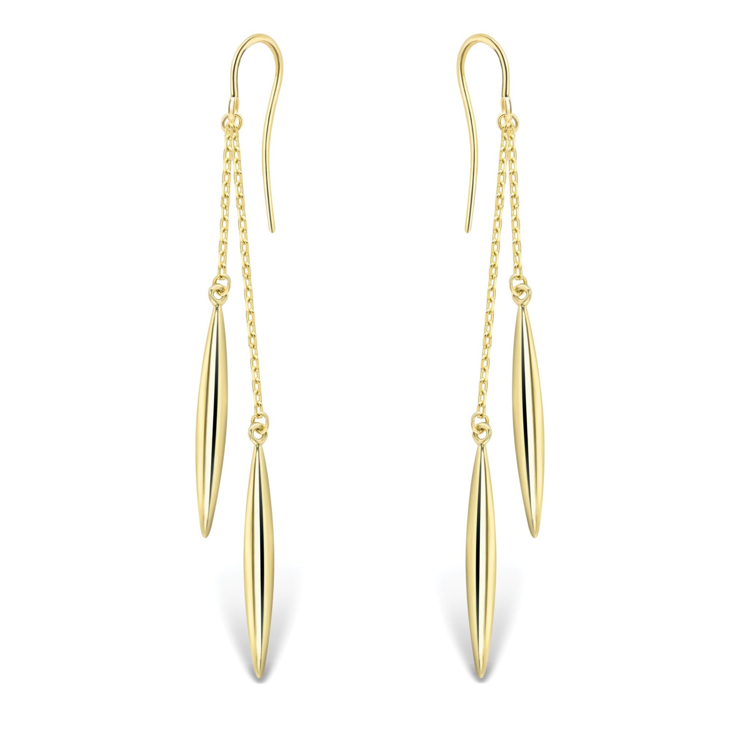 Ladies 9ct Yellow Gold  Double Torpedo Pod Drop Earrings 22mm - EANR02033