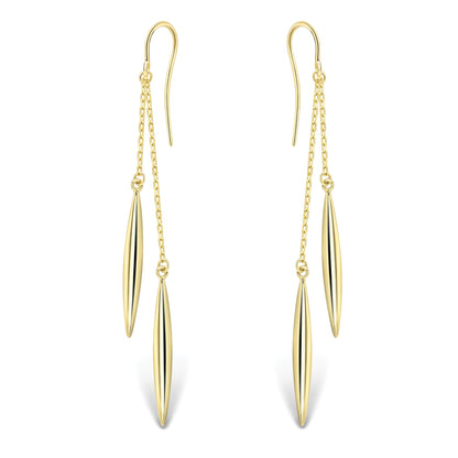 Ladies 9ct Yellow Gold  Double Torpedo Pod Drop Earrings 22mm - EANR02033