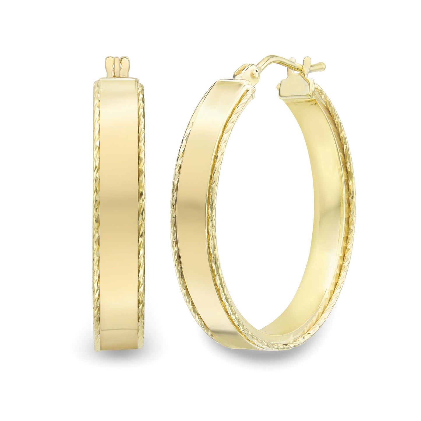 9ct Gold  Diamond-cut Edge Rectangular Tube Hoop Earrings 20mm - EANR02041