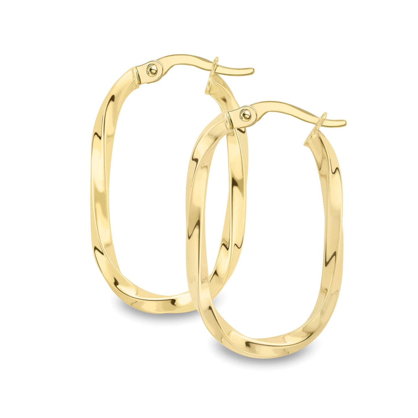 Ladies 9ct Gold  Square Oval Twist Hoop Creole Earrings 27mm - EANR02046