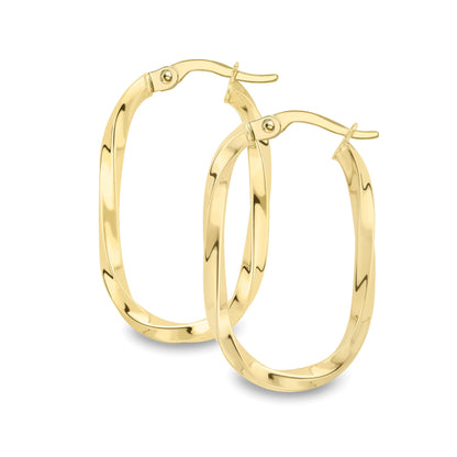 Ladies 9ct Gold  Square Oval Twist Hoop Creole Earrings 27mm - EANR02046