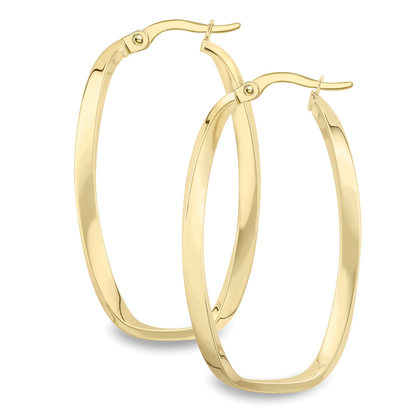 Ladies 9ct Gold  Square Oval Twist Hoop Creole Earrings 35mm - EANR02047