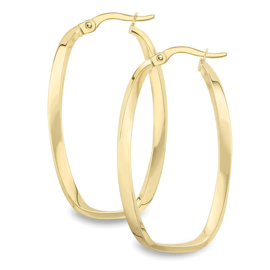 Ladies 9ct Gold  Square Oval Twist Hoop Creole Earrings 35mm - EANR02047