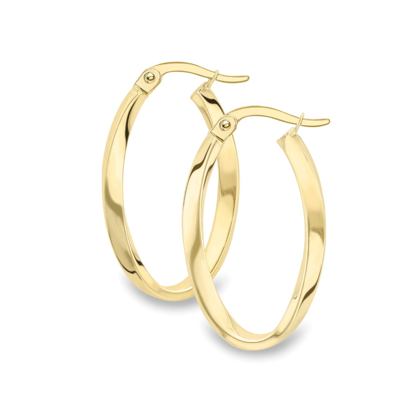 Ladies 9ct Gold  Square Oval Twist Hoop Creole Earrings 26mm - EANR02048