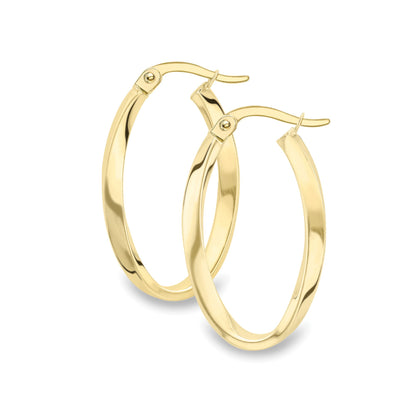 Ladies 9ct Gold  Square Oval Twist Hoop Creole Earrings 26mm - EANR02048