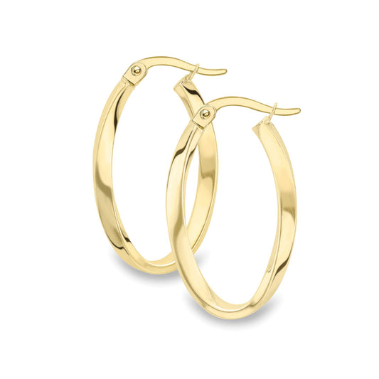 Ladies 9ct Gold  Square Oval Twist Hoop Creole Earrings 26mm - EANR02048