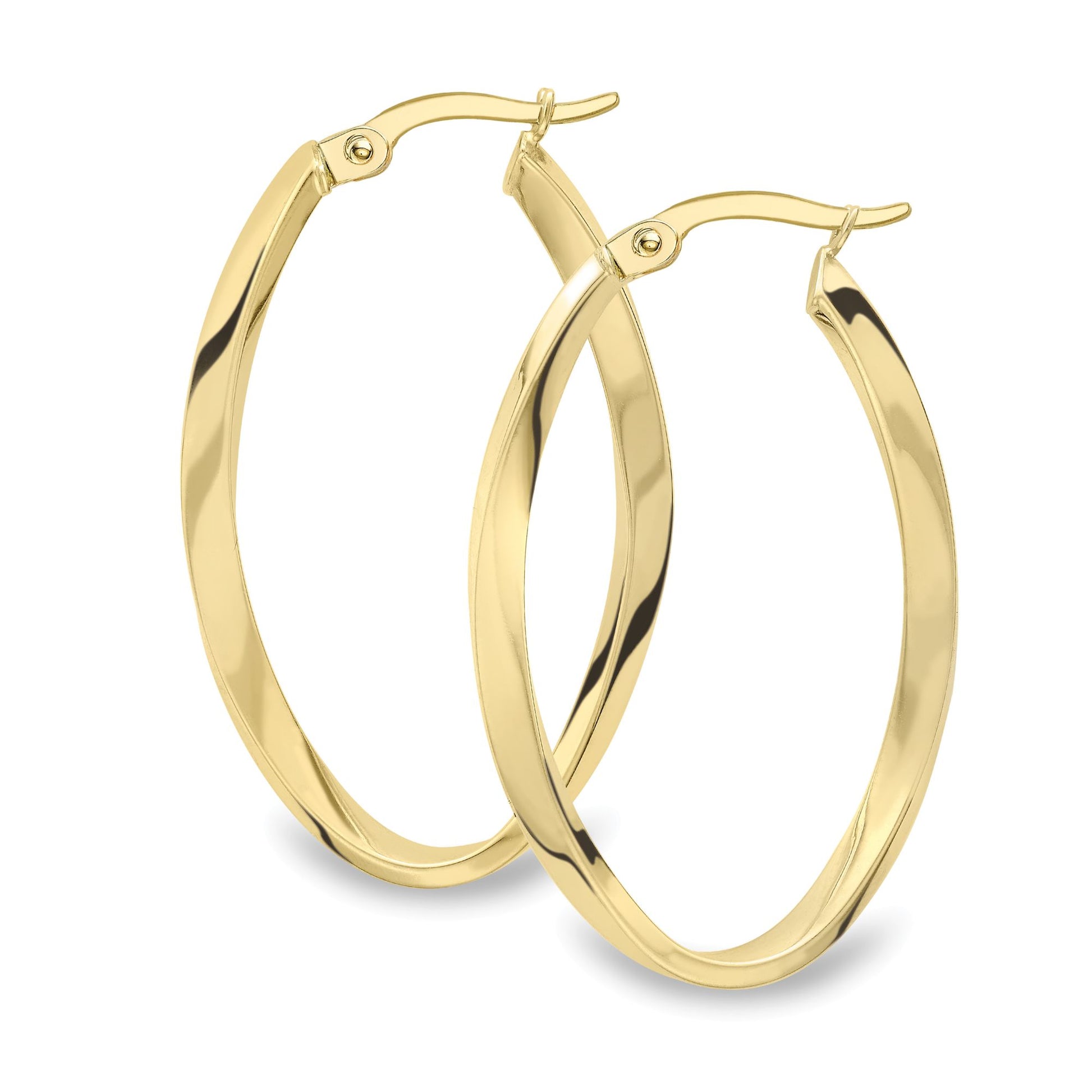 Ladies 9ct Gold  Square Oval Twist Hoop Creole Earrings 35mm - EANR02049