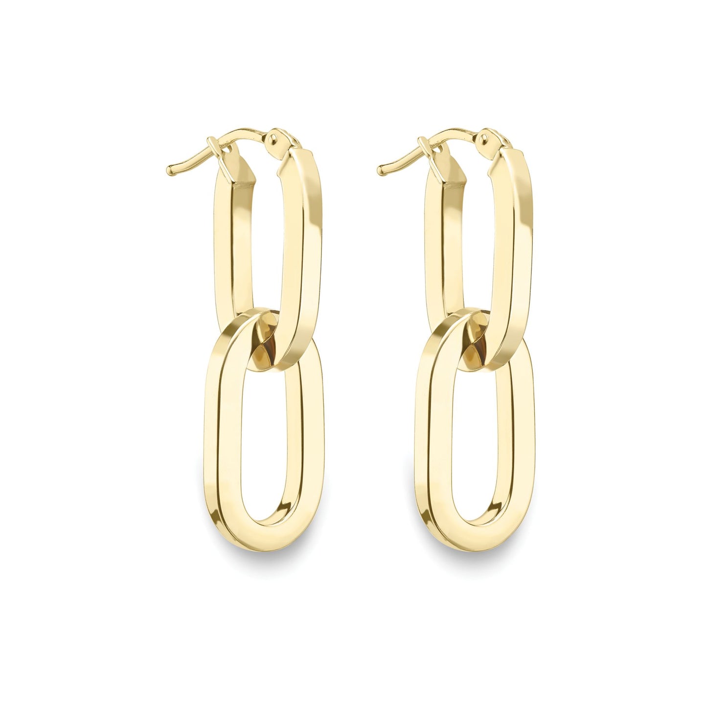 Ladies 9ct Yellow Gold  Square Tube Oval Link Drop Earrings 15mm - EANR02051