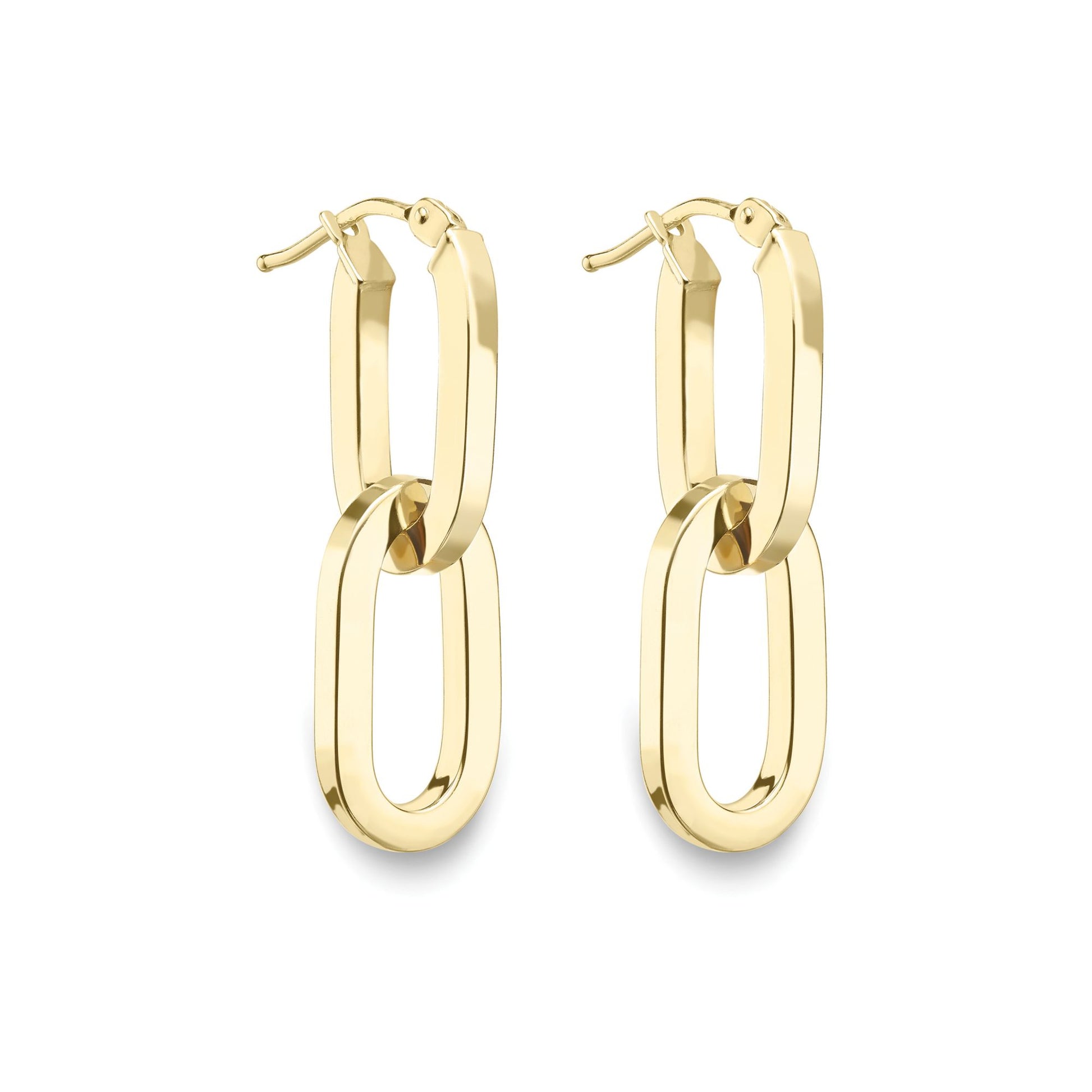 Ladies 9ct Yellow Gold  Square Tube Oval Link Drop Earrings 15mm - EANR02051
