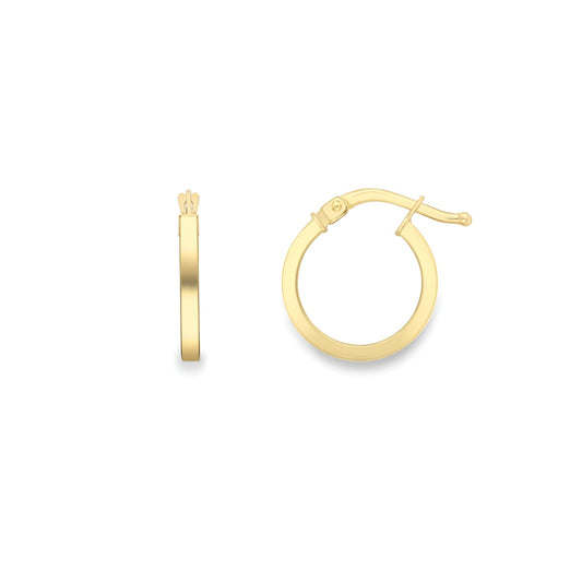 Ladies 9ct Gold  Square Tube Polished Round Hoop Earrings 10mm - EANR02052