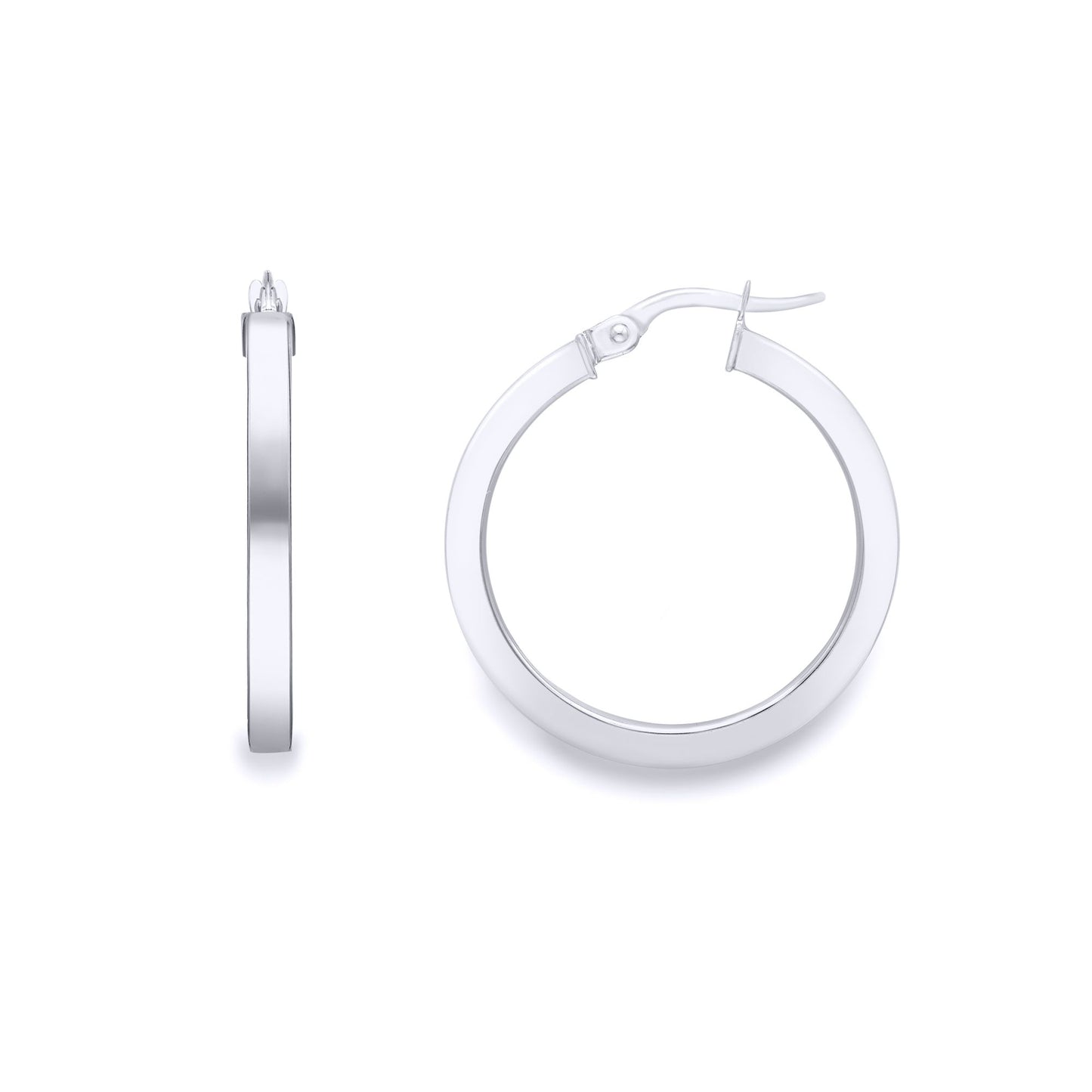 9ct White Gold  Square Tube Polished Round Hoop Earrings 20mm - EANR02055