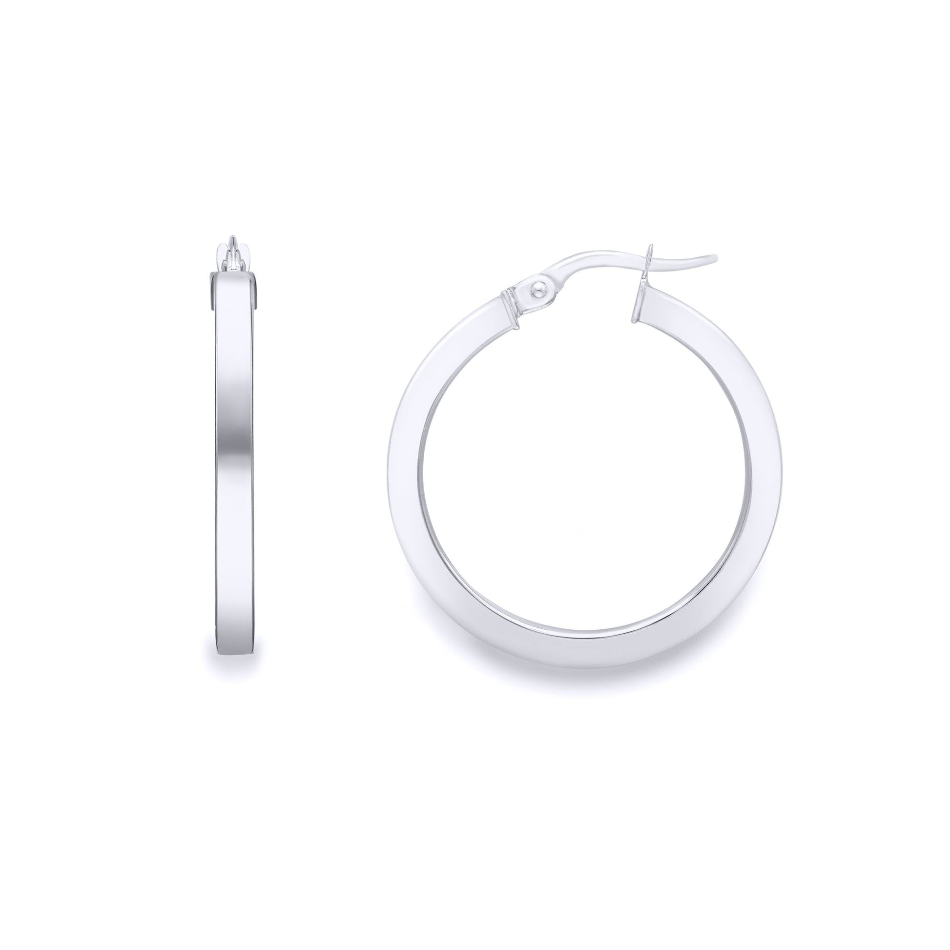 9ct White Gold  Square Tube Polished Round Hoop Earrings 20mm - EANR02055