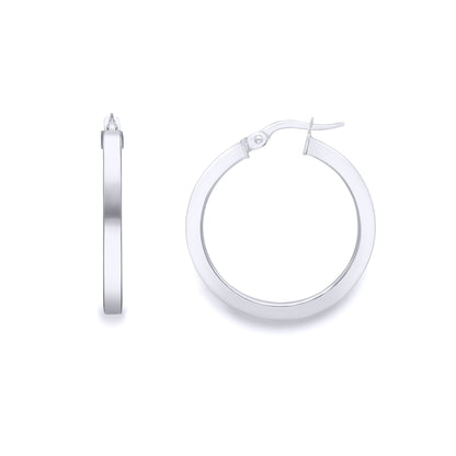 9ct White Gold  Square Tube Polished Round Hoop Earrings 20mm - EANR02055