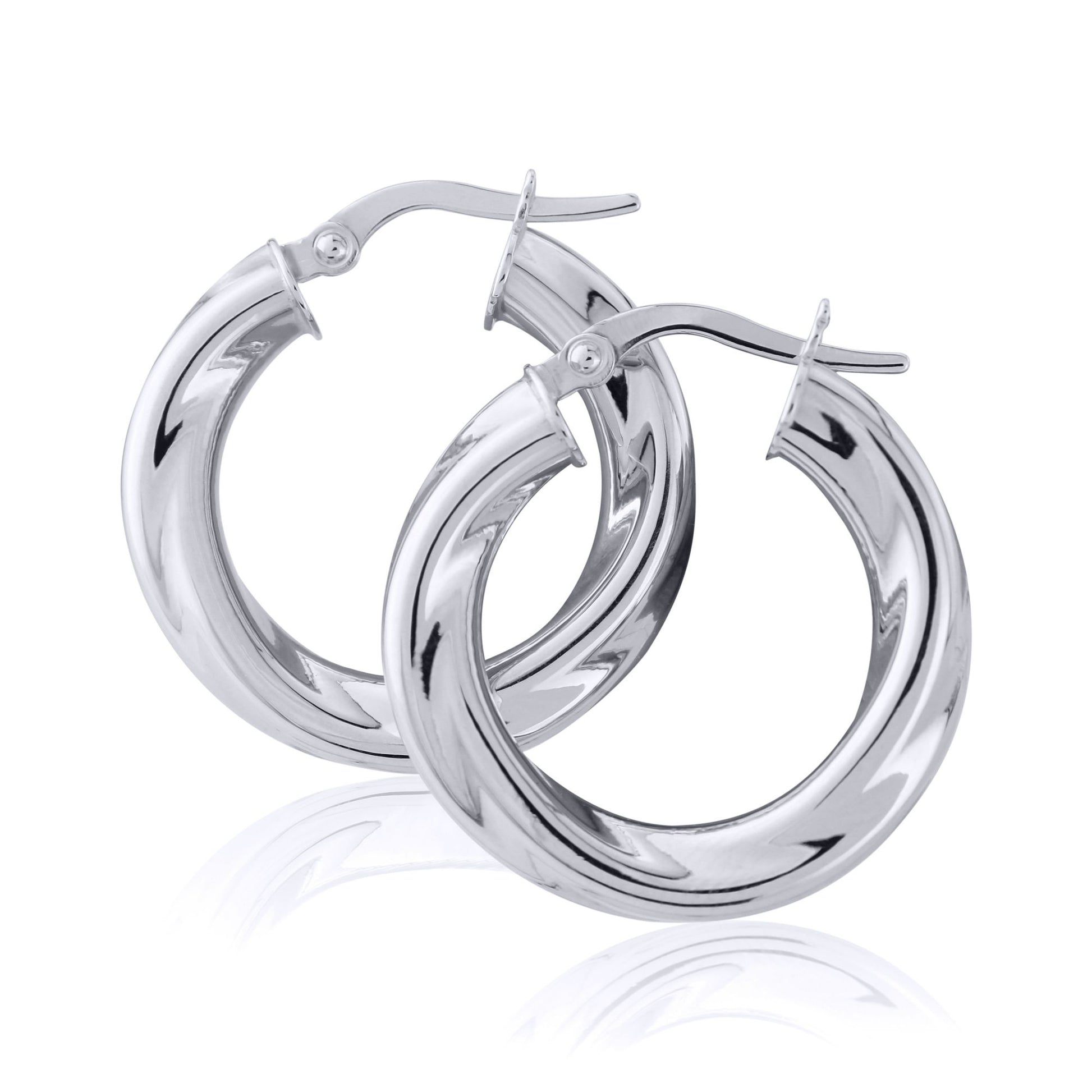 Ladies 9ct White Gold  Loose Twist Round Hoop Earrings 15mm - EANR02056