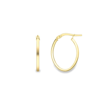 Ladies 9ct Gold  Square Tube Polished Oval Hoop Earrings 18mm - EANR02058
