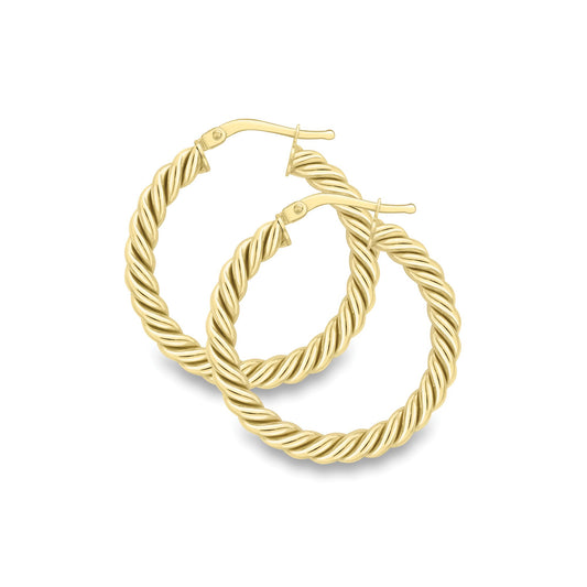 Ladies 9ct Yellow Gold  Liquorice Twist Round Hoop Earrings 20mm - EANR02065