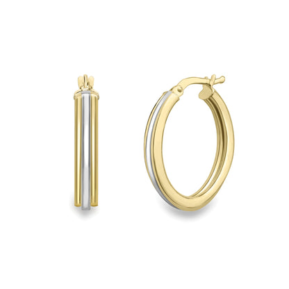 Ladies 9ct Yellow Gold  Step Cut Oval Hoop Creole Earrings 15mm - EANR02070