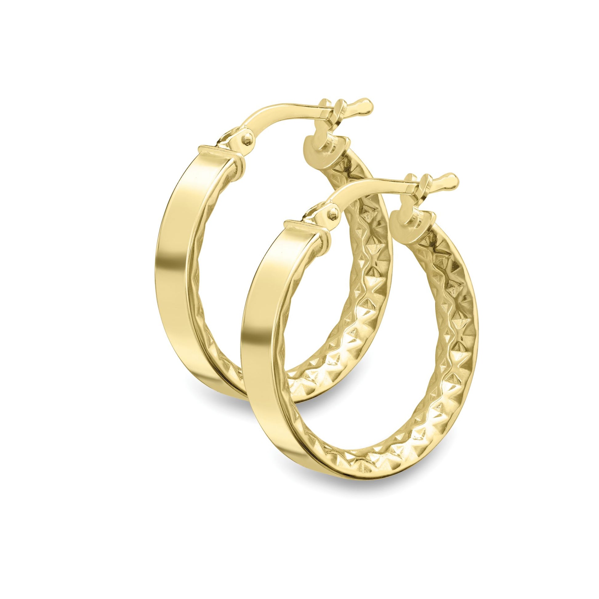 9ct Gold  Diamond-cut Inside Out Hoop Earrings 15mm - EANR02072