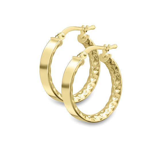 9ct Gold  Diamond-cut Inside Out Hoop Earrings 15mm - EANR02072