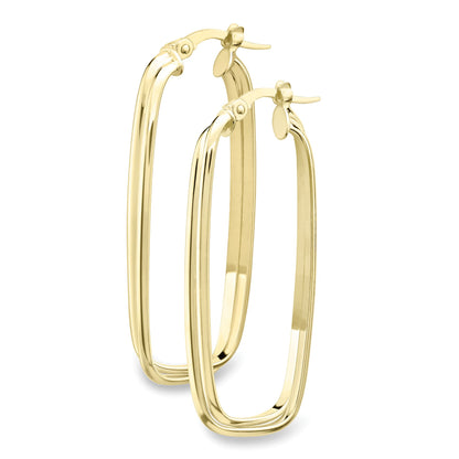 9ct Gold  Twisted Square Oval Double Hoop Drop Earrings 32mm - EANR02075
