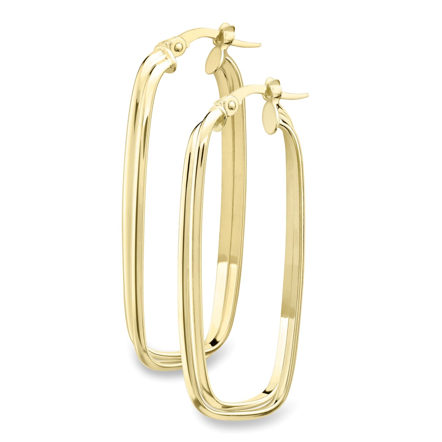 9ct Gold  Twisted Square Oval Double Hoop Drop Earrings 32mm - EANR02075