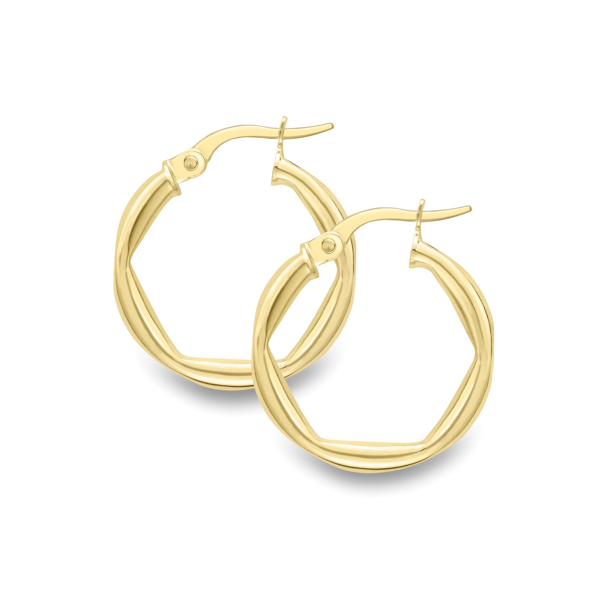 Ladies 9ct Gold  Overlap Twist Round Hoop Creole Earrings 15mm - EANR02077