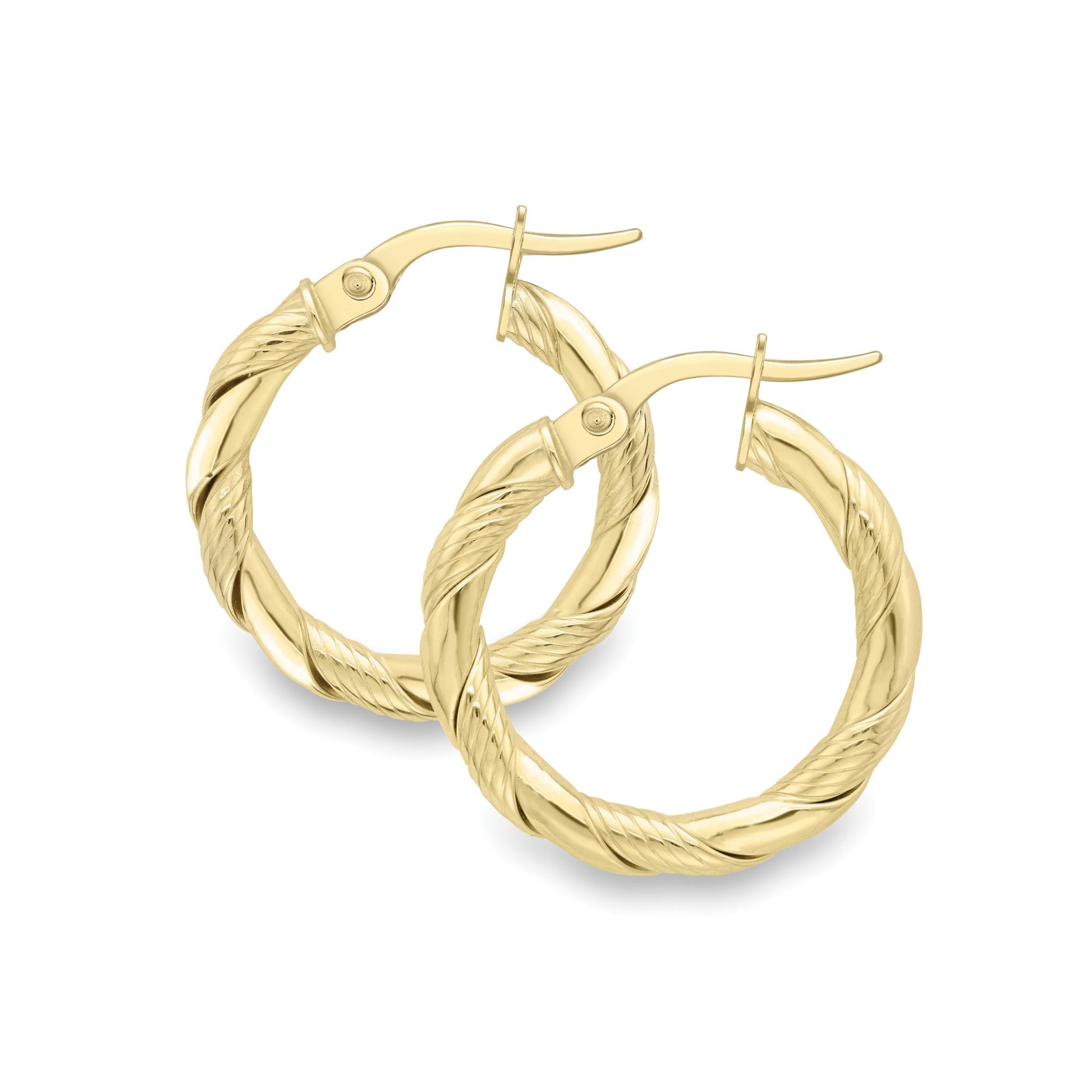 9ct Gold  Striped Ribbon Twist Round Hoop Creole Earrings 20mm - EANR02080