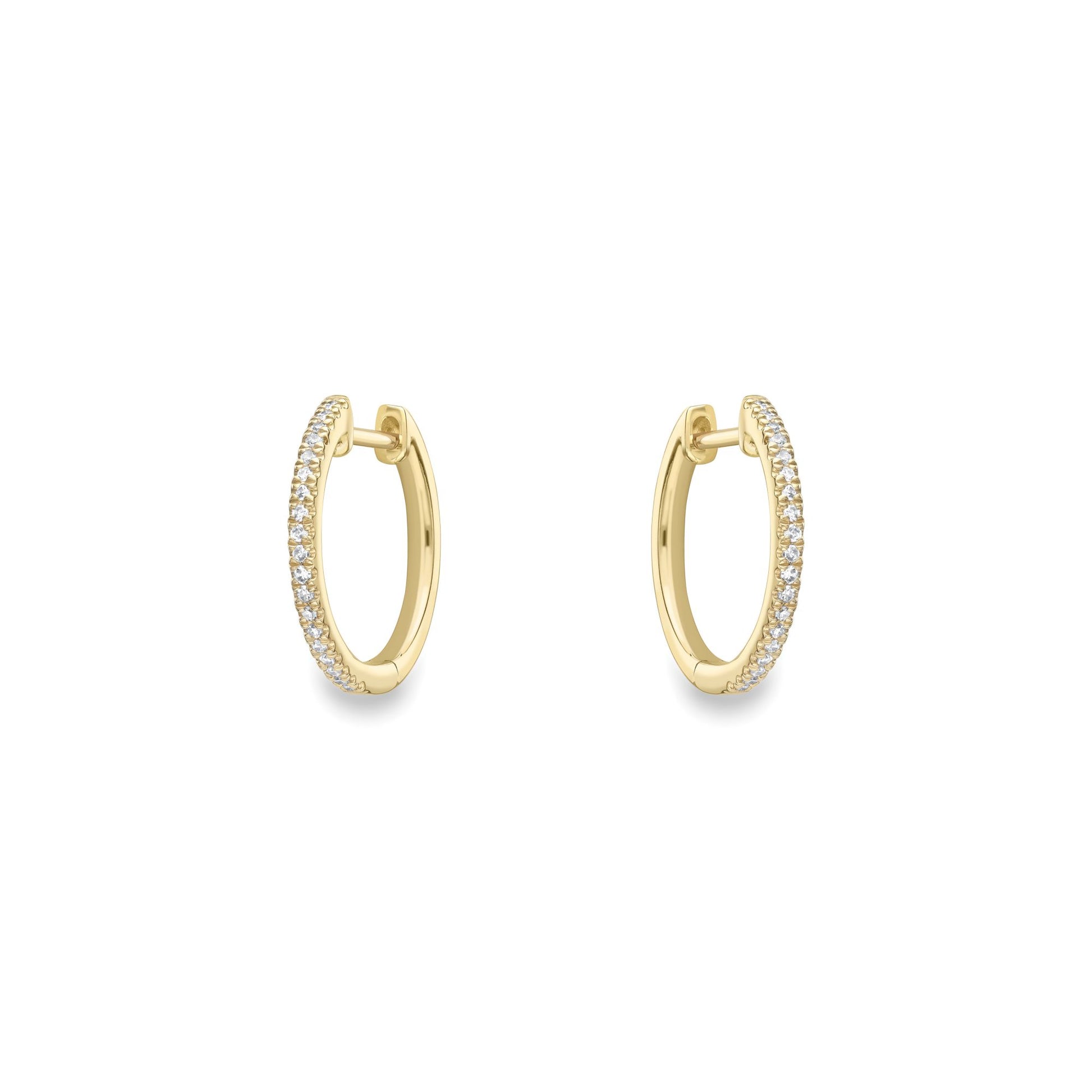Ladies 9ct Yellow Gold  Diamond Eternity Huggie Hoop Earrings 15mm - EANR02083