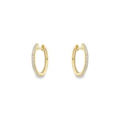 Ladies 9ct Yellow Gold  Diamond Eternity Huggie Hoop Earrings 15mm - EANR02083