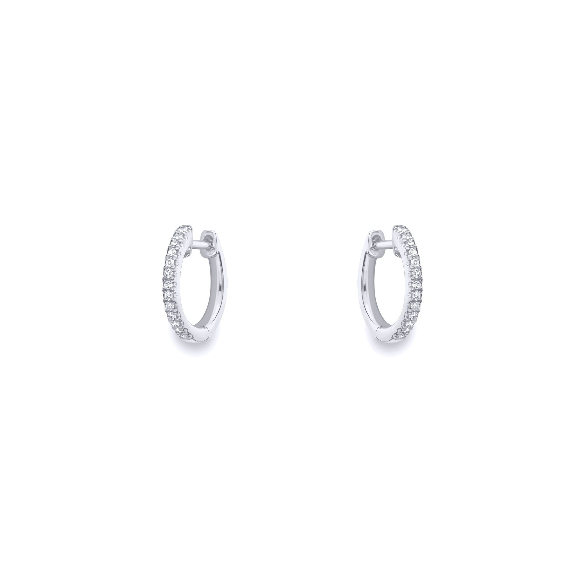 Ladies 9ct White Gold  Diamond Eternity Huggie Hoop Earrings 10mm - EANR02085