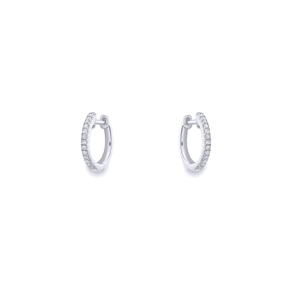 Ladies 9ct White Gold  Diamond Eternity Huggie Hoop Earrings 10mm - EANR02085