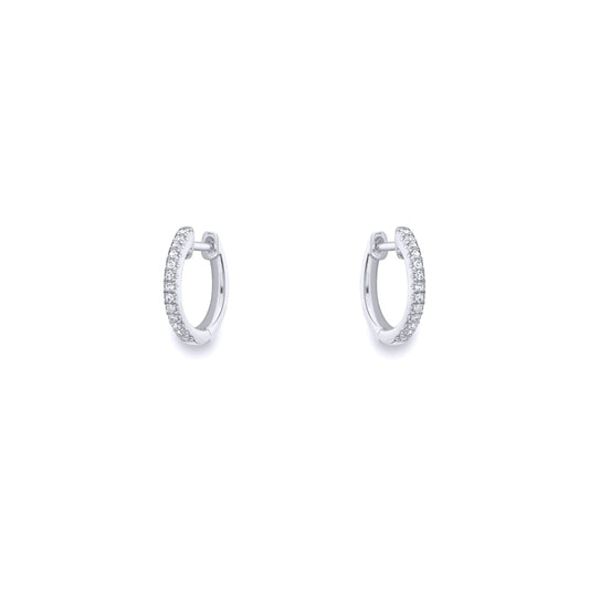 Ladies 9ct White Gold  Diamond Eternity Huggie Hoop Earrings 10mm - EANR02085