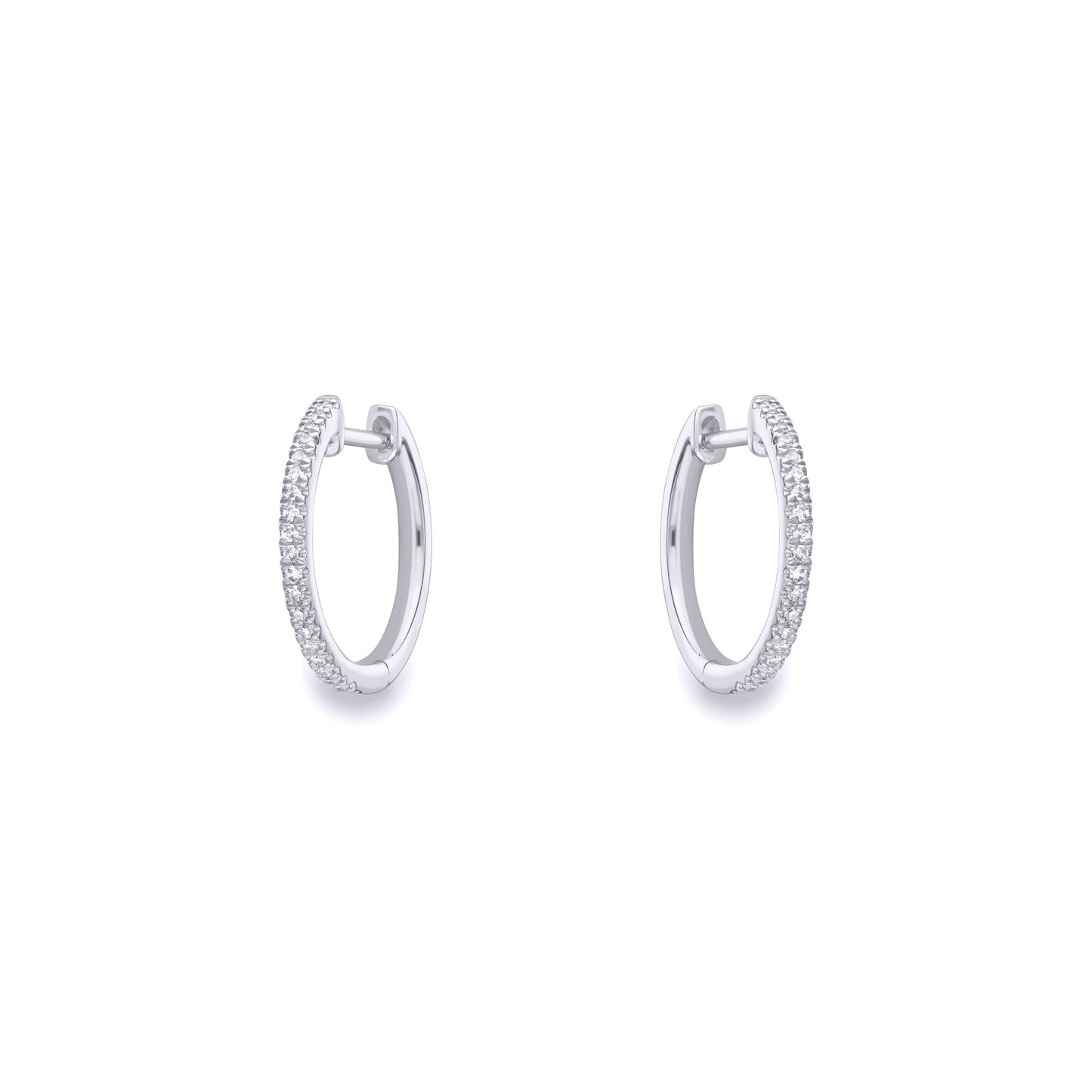 Ladies 9ct White Gold  Diamond Eternity Huggie Hoop Earrings 15mm - EANR02086