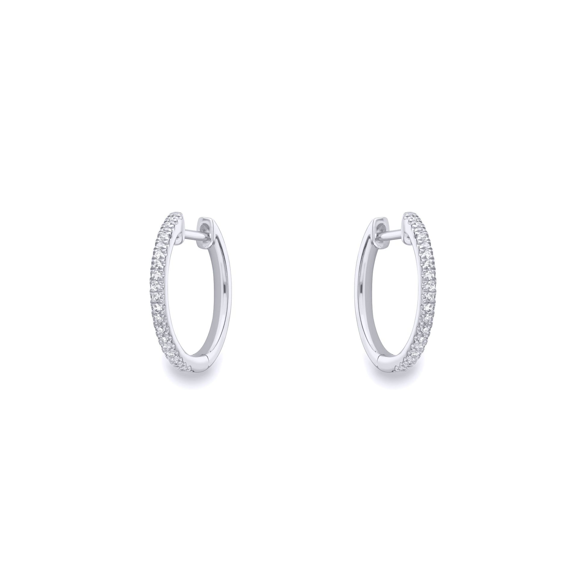 Ladies 9ct White Gold  Diamond Eternity Huggie Hoop Earrings 15mm - EANR02086