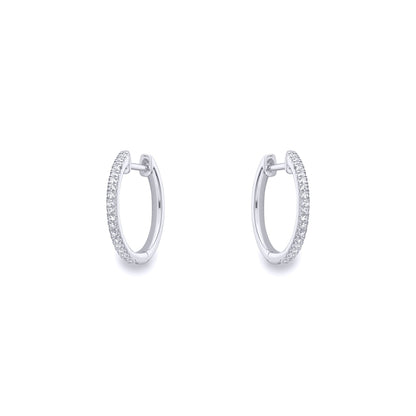 Ladies 9ct White Gold  Diamond Eternity Huggie Hoop Earrings 15mm - EANR02086