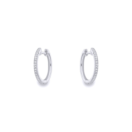 Ladies 9ct White Gold  Diamond Eternity Huggie Hoop Earrings 15mm - EANR02086
