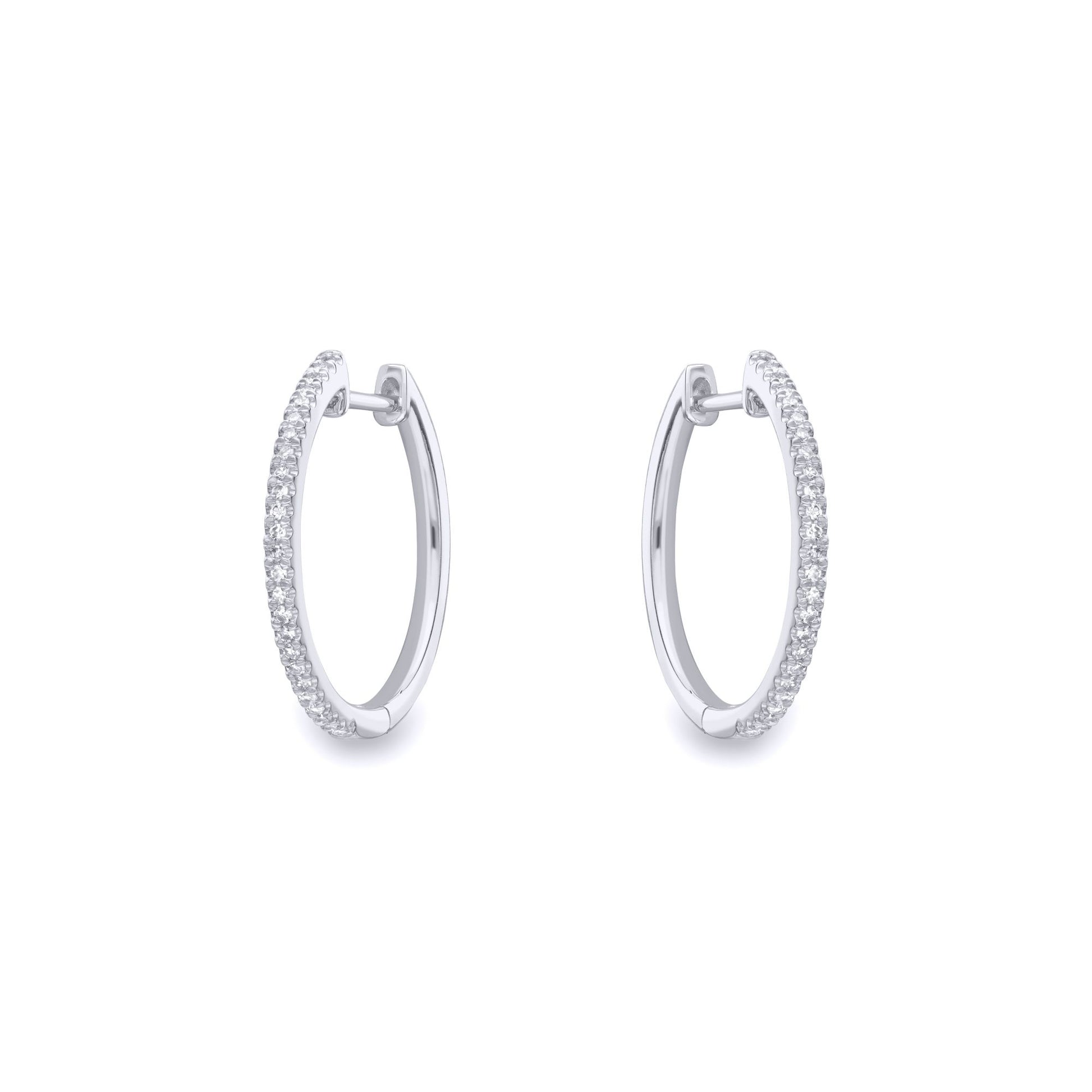 9ct White Gold  Diamond Eternity Huggie Hoop Drop Earrings 20mm - EANR02087