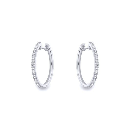 9ct White Gold  Diamond Eternity Huggie Hoop Drop Earrings 20mm - EANR02087