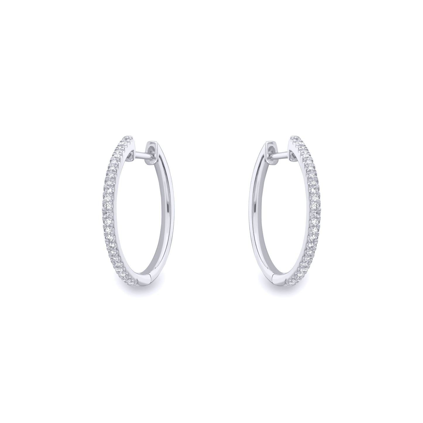 9ct White Gold  Diamond Eternity Huggie Hoop Drop Earrings 20mm - EANR02087