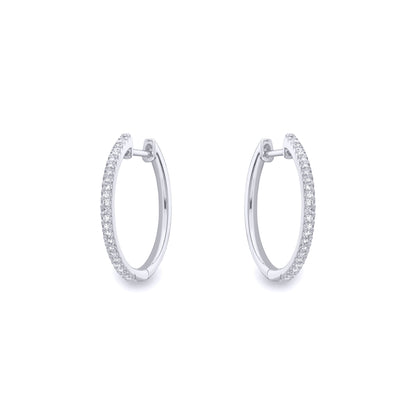9ct White Gold  Diamond Eternity Huggie Hoop Drop Earrings 20mm - EANR02087