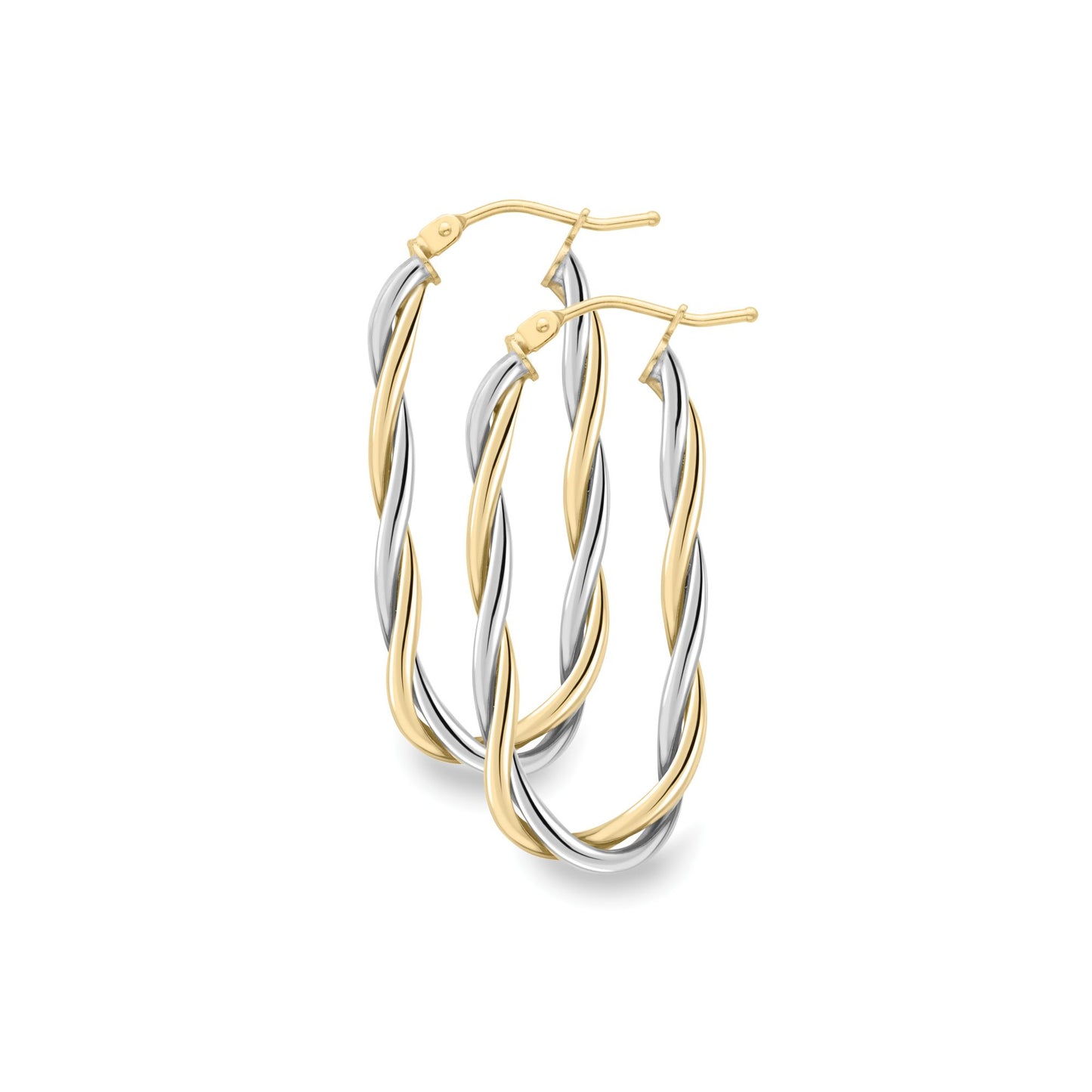 9ct 2-Colour Gold  Long Oval Twisted Paperclip Drop Earrings 30mm - EANR02093